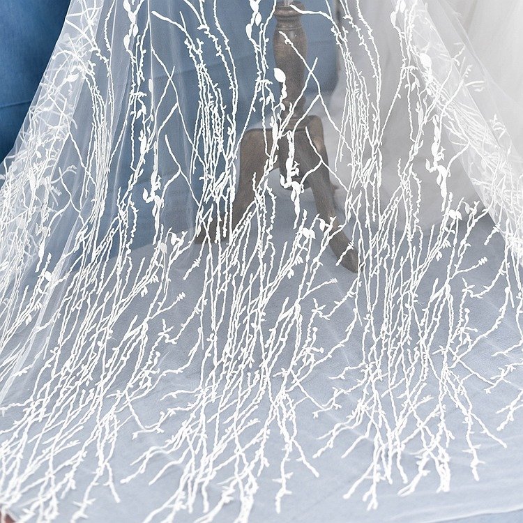 Irregular branch embroidered lace fabric mesh for bridal gowns and handmade crafts