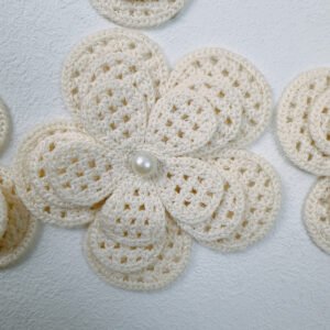 Ivory cotton crochet 3D flower appliqué embellishment for wedding and crafts