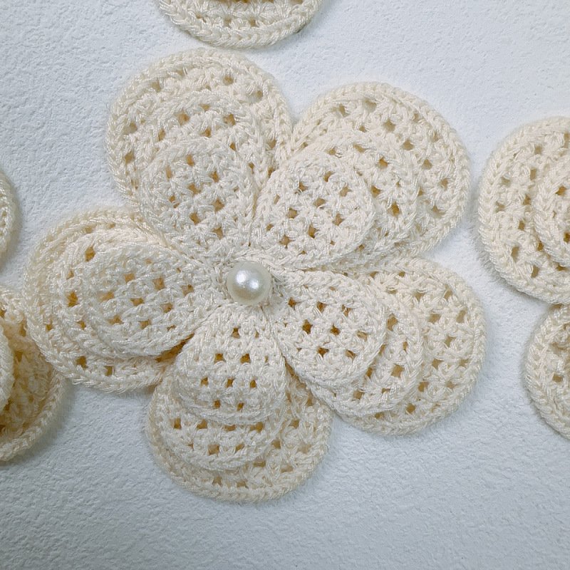 Ivory cotton crochet 3D flower appliqué embellishment for wedding and crafts