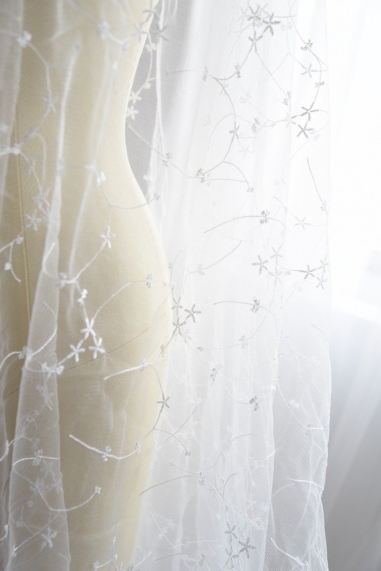 Ivory white moon pattern embroidered lace fabric 1.2m wide for wedding dresses