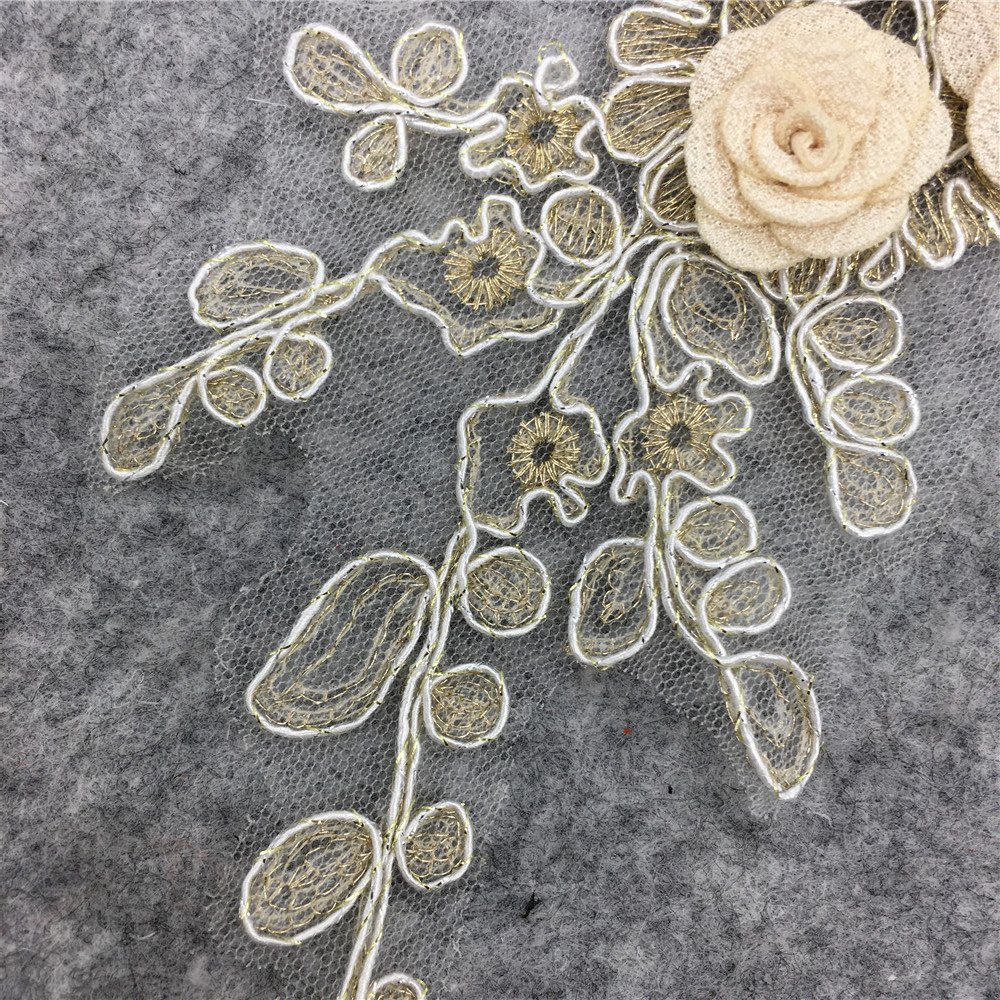 Ivory Rose 3D Floral Embroidery Lace Appliqué for DIY Sewing Projects