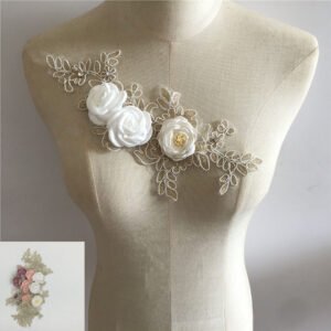 White lace 3D flower embroidery appliqué patch for wedding dress and veil embellishment