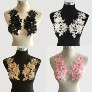 Black, ivory, and pink 3D hollow lace floral appliqué patches for handmade crafts and couture fashion