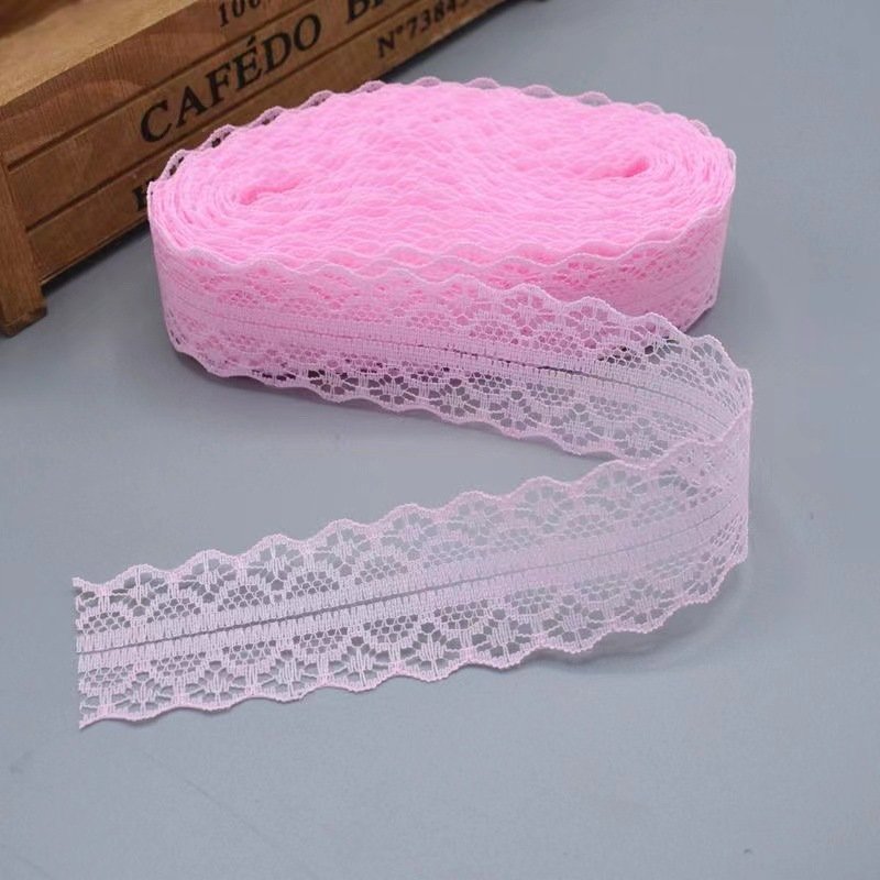 Pink 3cm wide lace trim non-elastic decorative lace for sewing dresses and crafts
