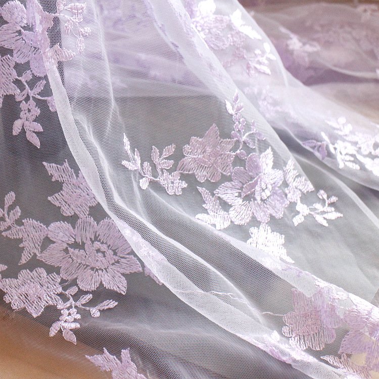 Light Pink Floral Embroidered Lace Fabric for Wedding Gowns, Curtains and DIY Sewing