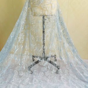 Sequin tulle lace fabric with long draping design for evening dresses and stage costumes