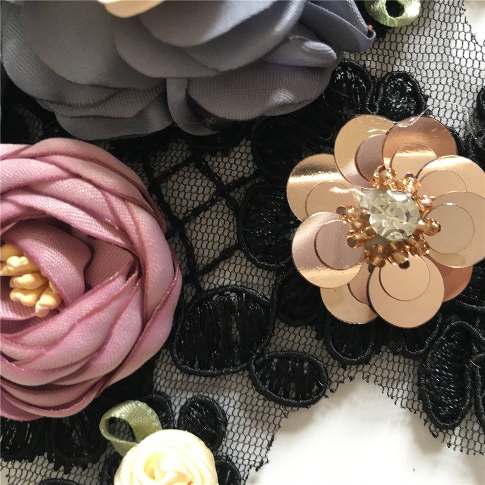 Luxury handmade sequin lace flower appliqué embroidery for fashion design