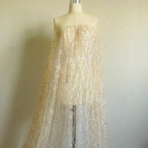 Luxury beaded sequin mesh fabric 1.3m wide for wedding dresses and couture