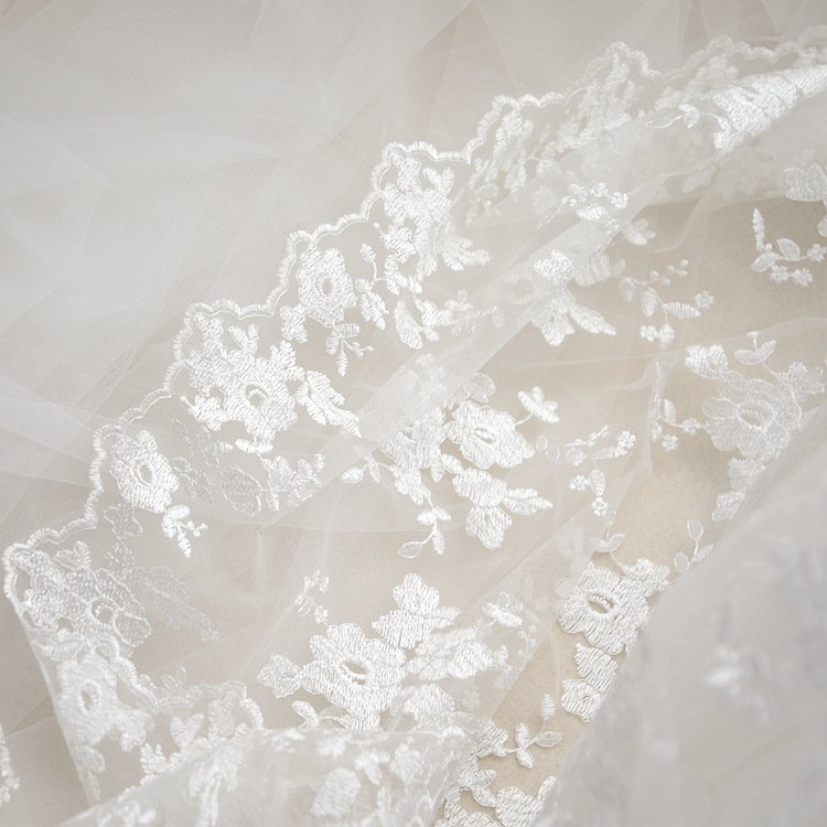 Luxury embroidered lace trim fabric for bridal gown and couture sewing