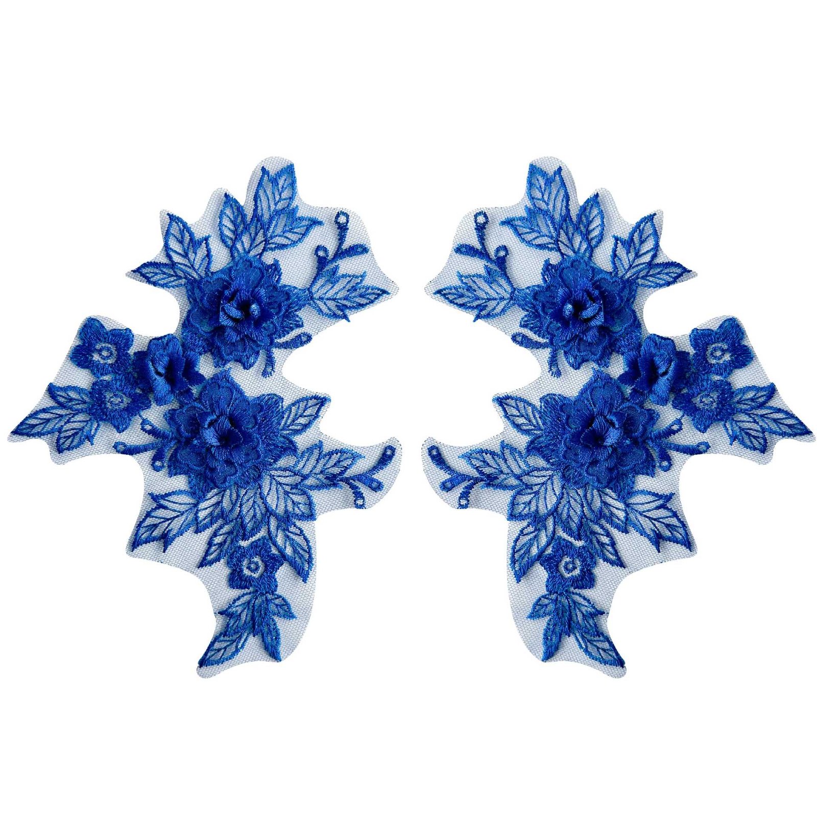 Blue floral mesh embroidery applique lace patches for handmade fashion, stage costumes and dresses