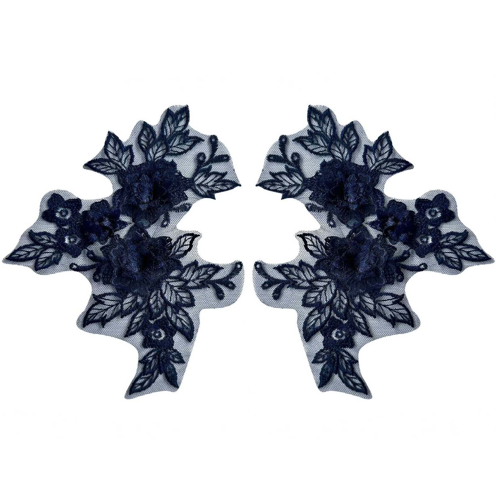 Navy blue mesh embroidery applique floral lace patches for dresses, gowns and DIY sewing