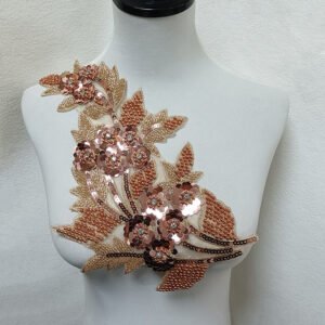 Mesh sequin rhinestone appliqué handmade beaded lace patch for couture gowns and dresses