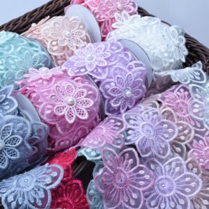Multicolor 6cm Double Layer Mesh Flower Trim Rolls for DIY Wedding Dress, Sewing, and Crafts