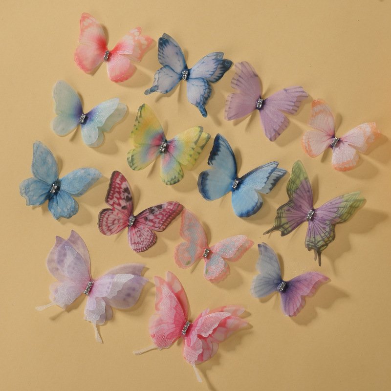 Multicolor Double Layer Tulle Butterfly Patches for Clothing, Jewelry, and DIY Fashion Projects