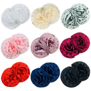 Multicolor Satin Rose Flower Applique Set – Handmade Fabric Patches for DIY and Fashion