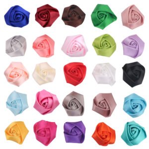 Multicolor 4cm Satin Rosebud Fabric Flower Applique Set for DIY, Wedding, Party Decoration