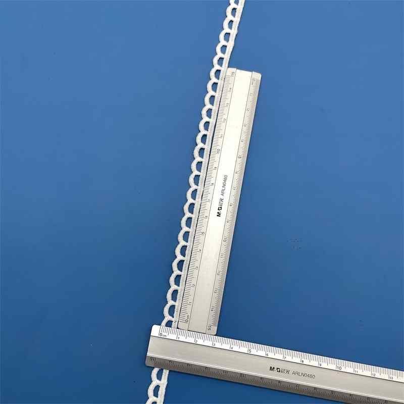 Narrow 0.9cm embroidered lace tape in white for blouses sleeves hem decoration