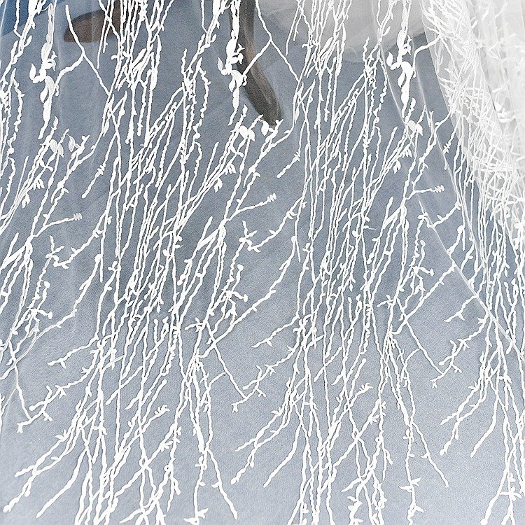 Nature inspired branch lace trim embroidery fabric for couture sewing and DIY projects
