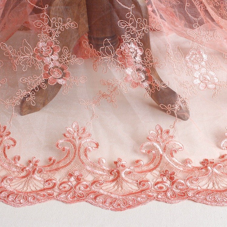 Orange Carbone Embroidery Lace Fabric, 1.3m Wide High-End Dress Fabric