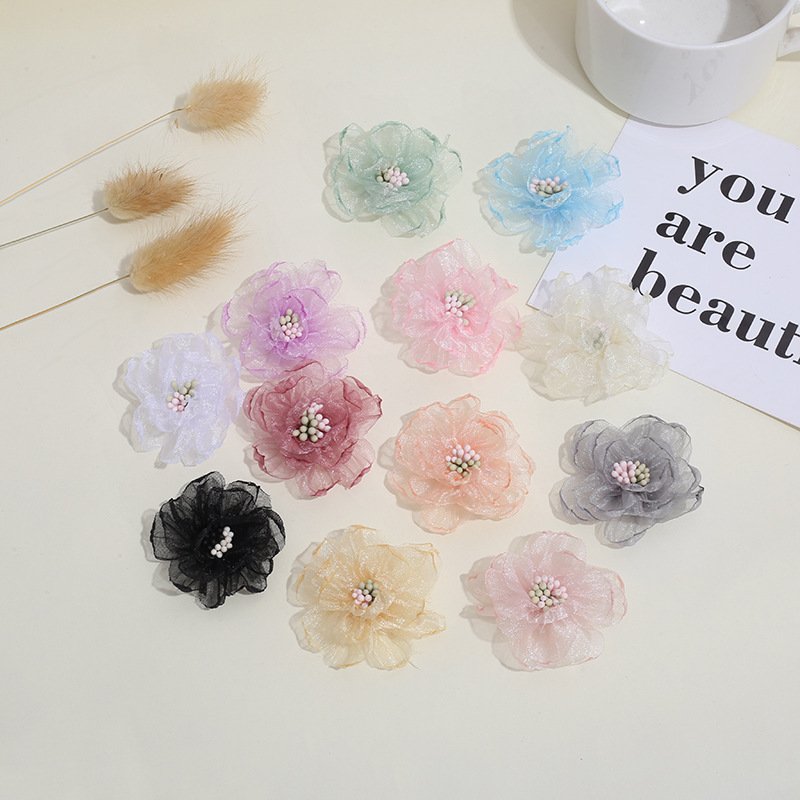 Multicolor Organza Burnt Edge Flower Applique 5cm DIY Handmade Fabric Flowers for Sewing and Crafts