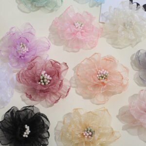 Organza Burnt Edge 5cm Fabric Flowers with Pearl Beads – DIY Sewing and Handmade Accessories