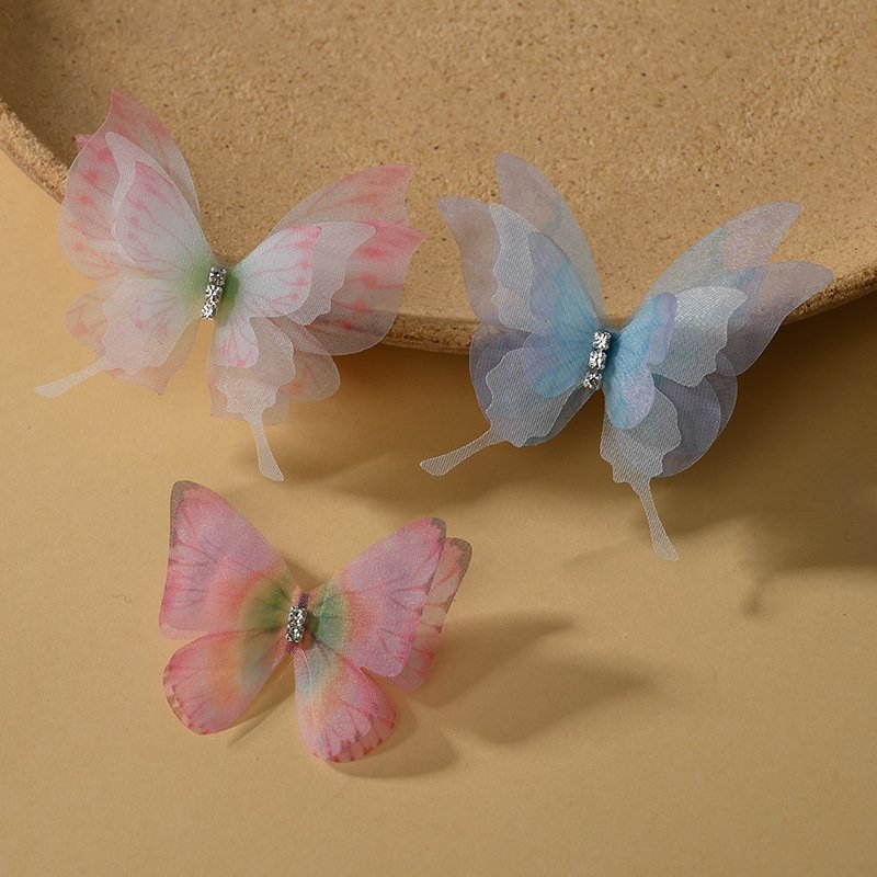 Pastel Double Layer Tulle Butterfly Appliques Handmade for DIY Wedding Dress and Accessories