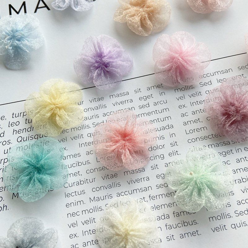 Pastel Color Mesh Chiffon Flower Applique Set for DIY Wedding Dress, Bags, and Crafts