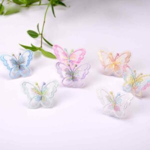 Pastel Tulle Embroidered Butterfly Appliques with Metallic Thread for DIY Sewing and Accessories