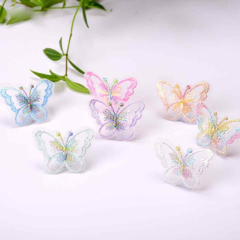 Pastel Tulle Embroidered Butterfly Appliques with Metallic Thread for DIY Sewing and Accessories