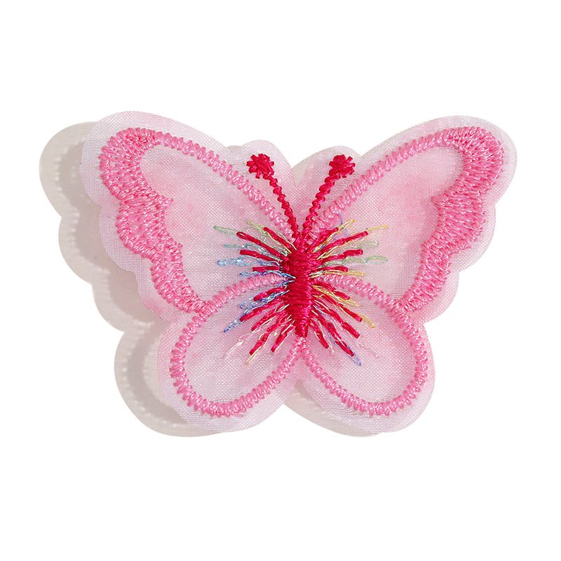 Pink Embroidered Tulle Butterfly Patch with Gold Silver Thread for DIY Fashion and Jewelry