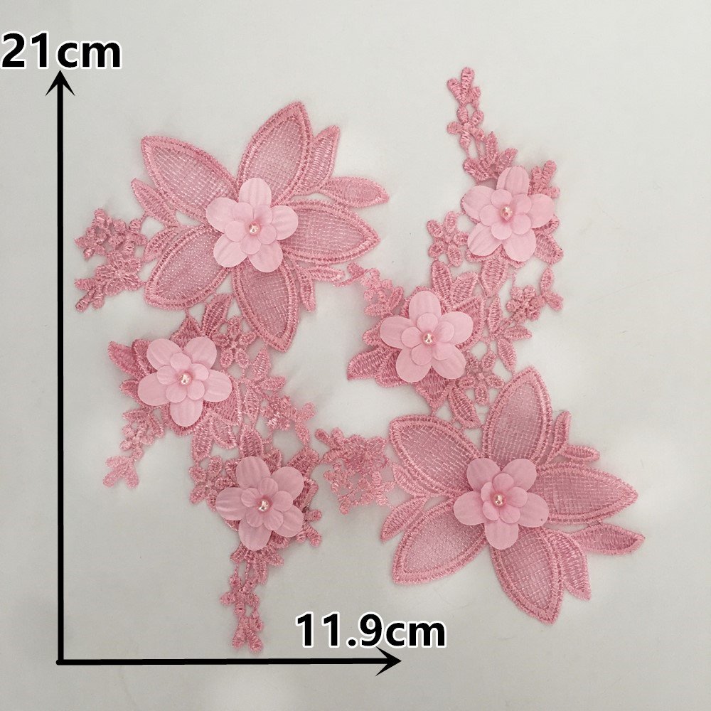 Pink floral water-soluble embroidery lace appliqué patches for handmade accessories