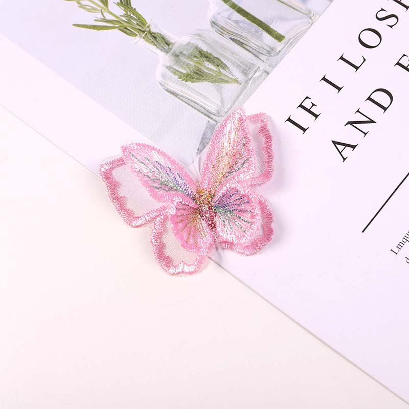 Pink Iridescent Organza Butterfly Applique Double Layer Embroidered Patch for Wedding Dresses and Hair Clips