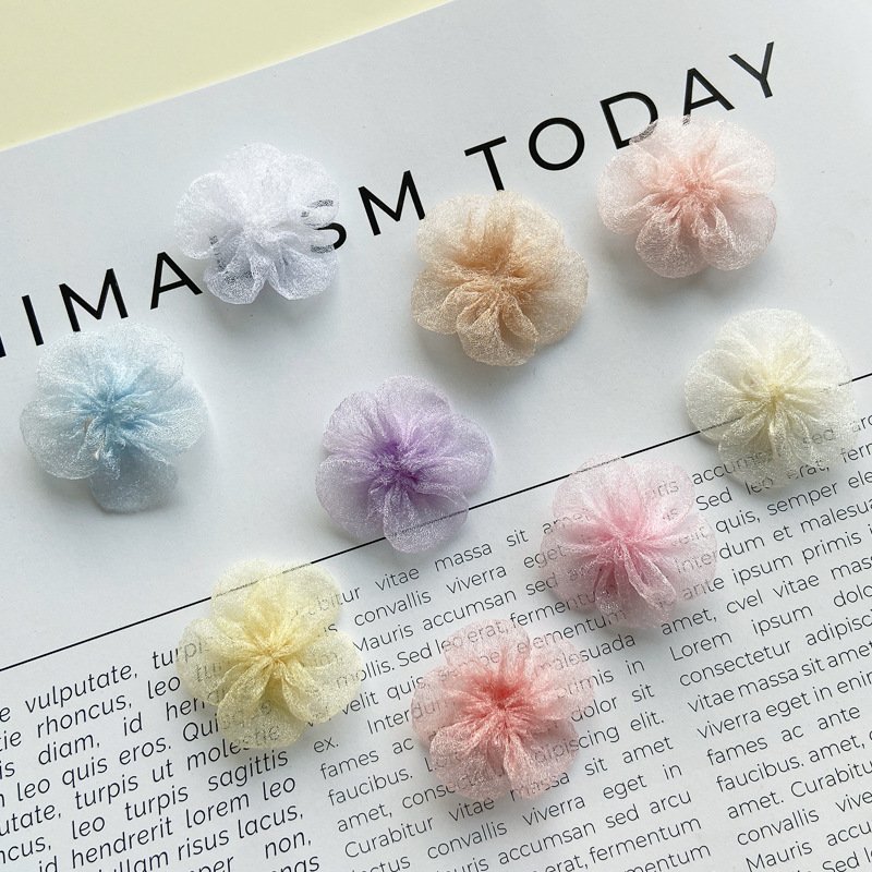 Pink Purple White Chiffon Mesh Flower Appliques for Wedding Dress, Hair Accessories, and Crafts