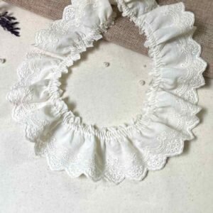 5.3cm pleated cotton lace trim with embroidery for blouses, dresses, cuffs and neckline