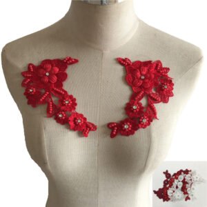 Polyester 3D hollow embroidery applique red lace patch for dresses and DIY sewing projects