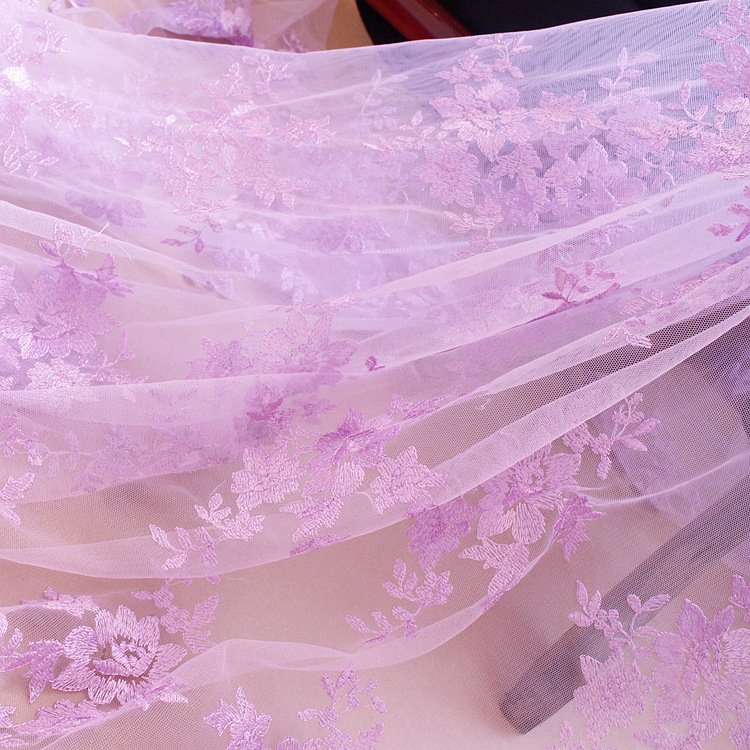 Purple Embroidered Lace Fabric for Fashion, Wedding Dresses and Handmade Projects