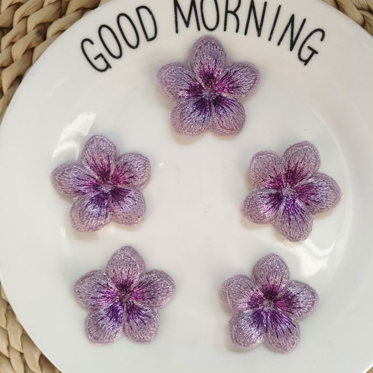 Purple Gradient Embroidery Lace Five Petal Flower Applique for DIY Sewing, Dresses, and Accessories