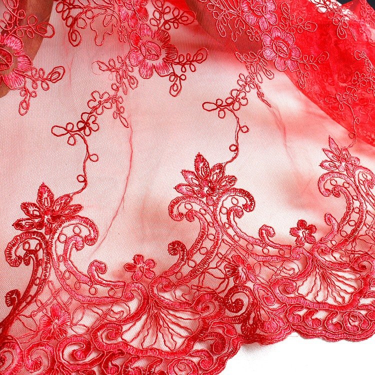 Red Carbone Lace Embroidery Fabric, 1.3m Wide for Couture Wedding Dress