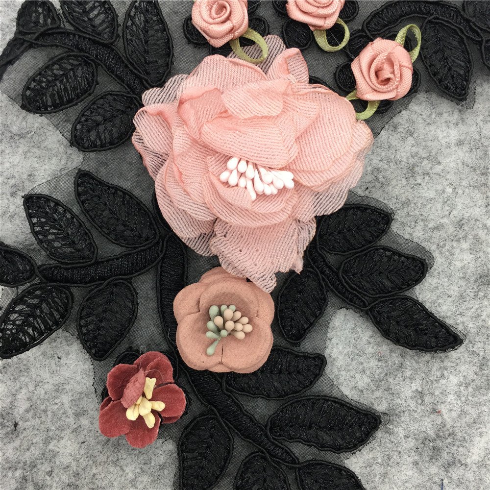 Romantic embroidered rose flower lace appliqué patch for sewing dresses, handbags, and jackets