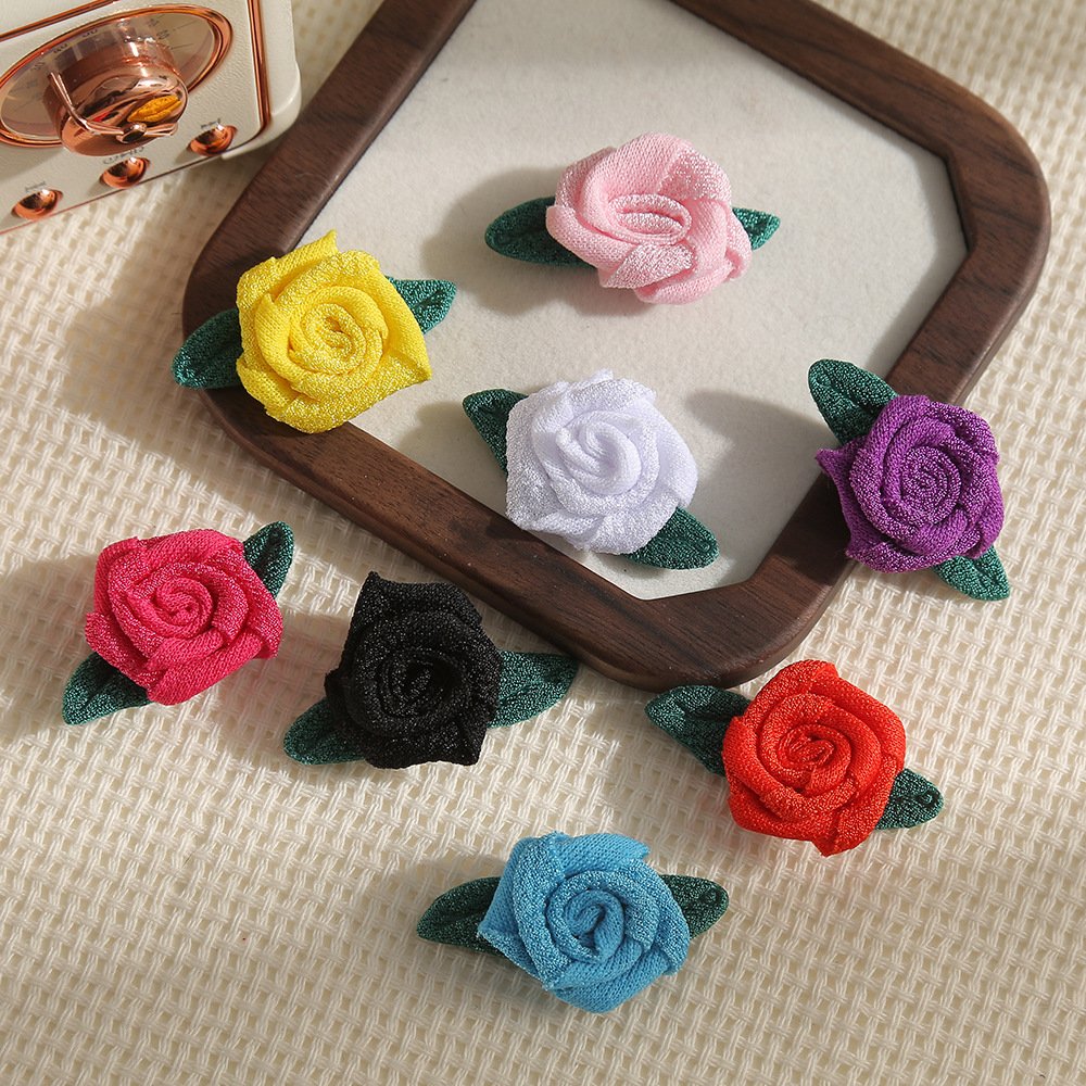 4cm polyester rose flower accessory with leaves for DIY crafts
