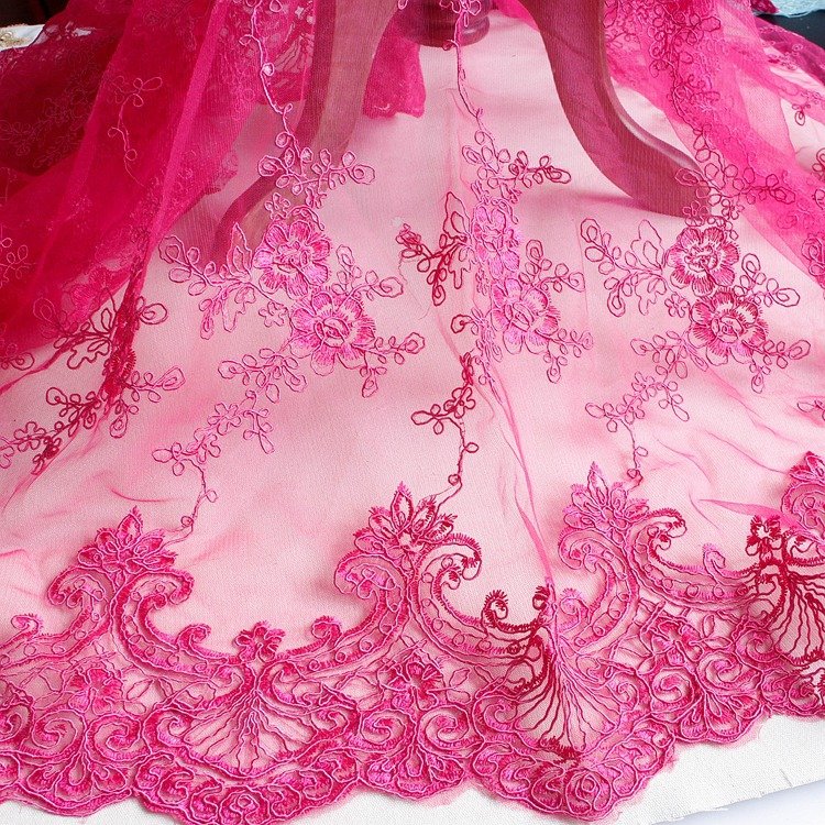 rose red Carbone Lace Embroidery Fabric, 1.3m Wide Lace for Evening Gowns