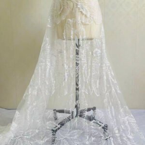 Sequin leaf pattern embroidered lace fabric 123cm wide for dresses and gowns