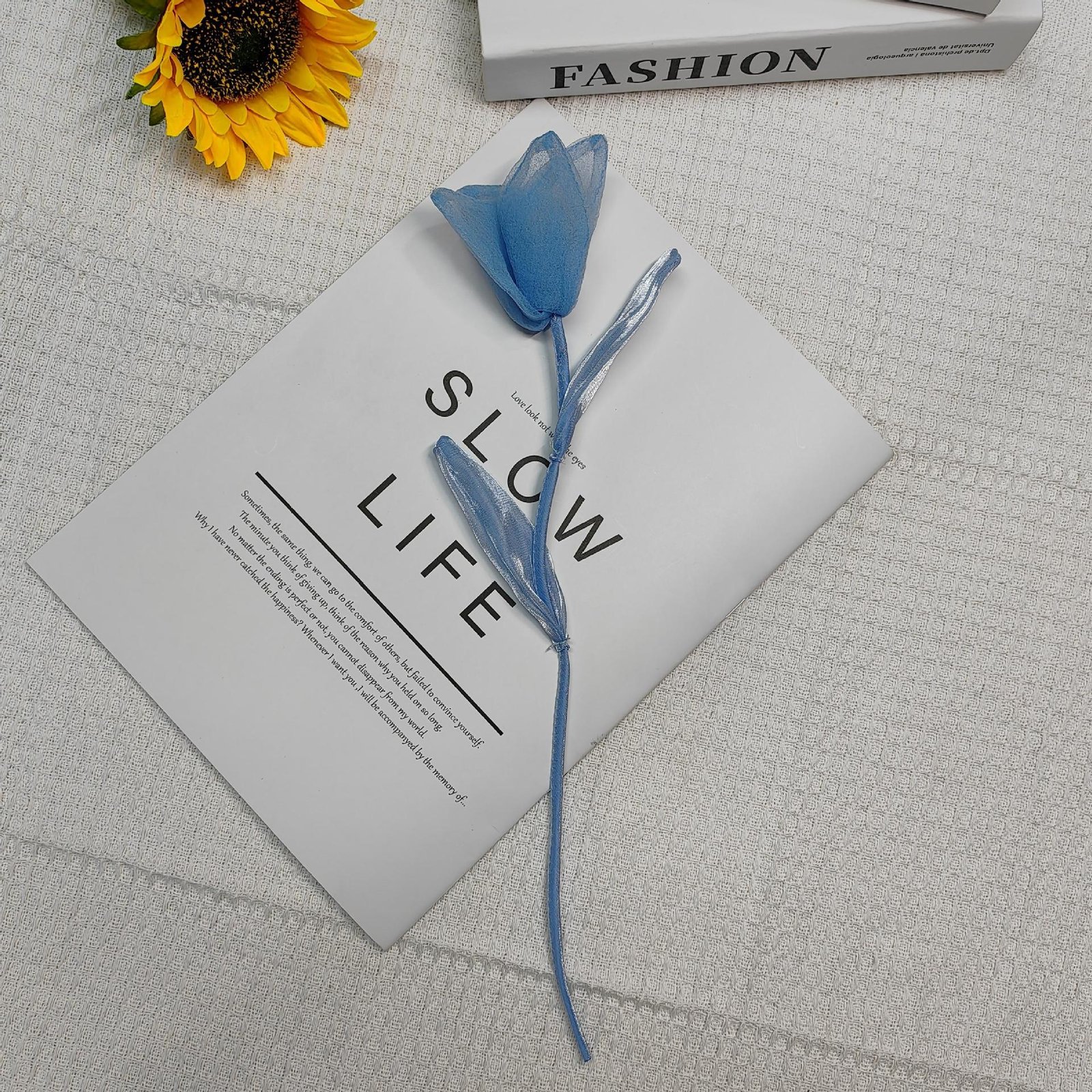 Handmade tulip fabric flower embellishment for sewing and craft projects