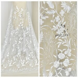 High-End Embroidered Lace Fabric for Wedding Dresses and Veils 1.3m Wide by Meter