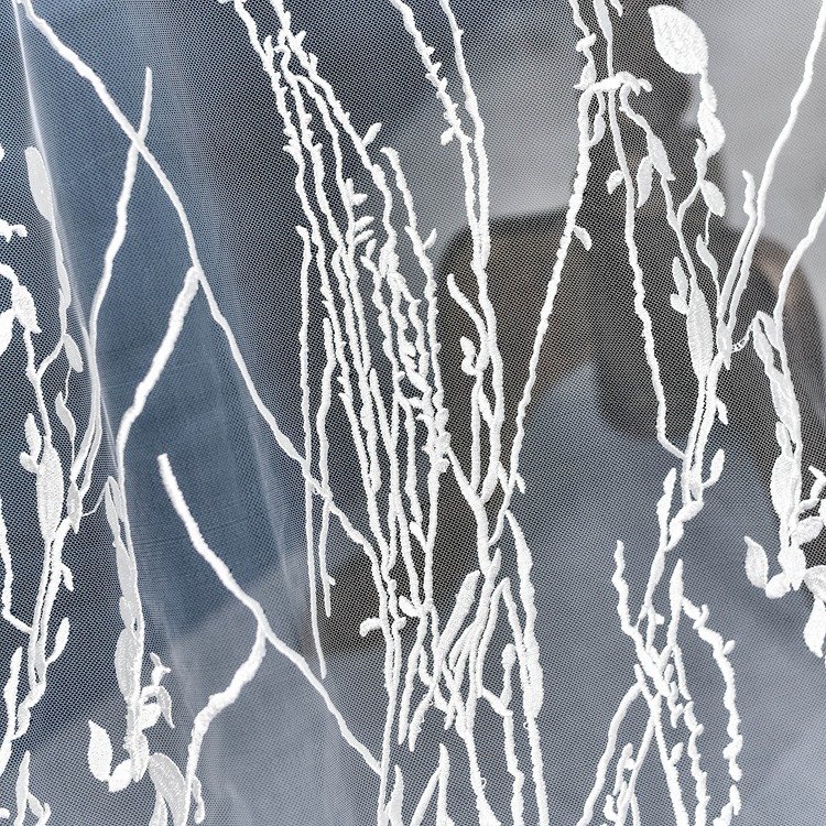 White branch design embroidered lace fabric for evening gowns and bridal dresses