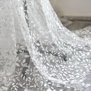 White Branch and Leaf Embroidery Lace Fabric Full Width for Couture Dresses and Costumes