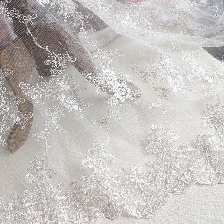 White Carbone Embroidered Lace Fabric, 1.3m Wide by Meter for Wedding Veils