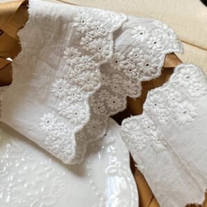 White cotton eyelet embroidery lace border 6cm wide for blouses, skirts, and home crafts