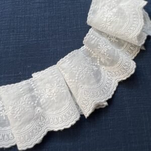 8cm pure cotton eyelet embroidered lace with scalloped edge for skirts, sleeves, and hemlines