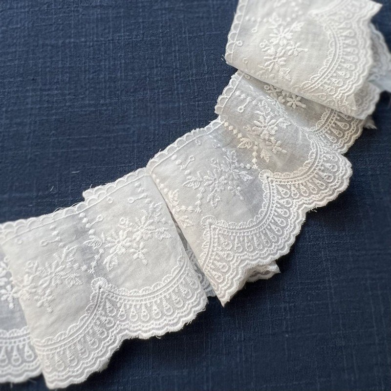 8cm pure cotton eyelet embroidered lace with scalloped edge for skirts, sleeves, and hemlines